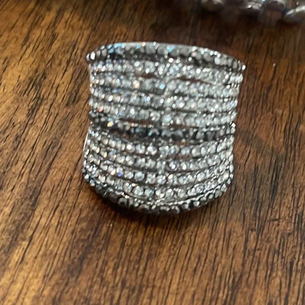 Ring size 8 bracelet rhinestone paved silver tone bling bling fashion jewelry - Picture 3 of 17